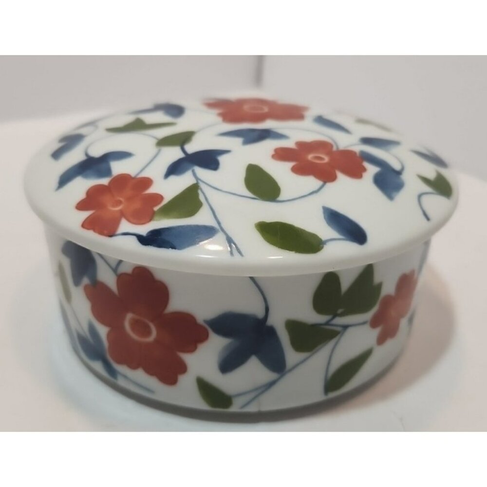 Vtg Counterpoint San Francisco Round Porcelain Floral Red Blue Trinket Dish